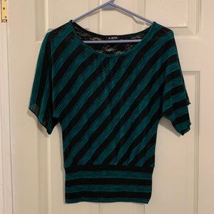 Green and black dress top with lace back